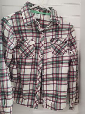 Carter's White Plaid Snap-Down Shirt with Pink & Green Trim